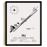 Framed Detailed Airport Map of Driggs/Reed Memorial Airport (DIJ) in White with a Black Frame