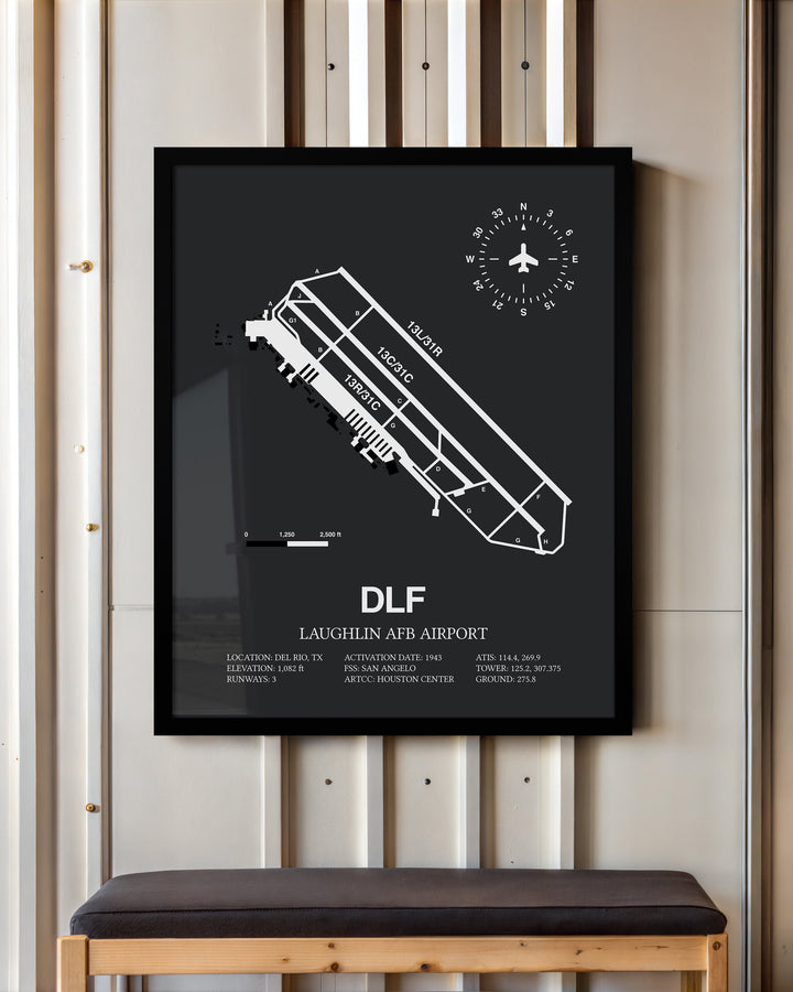 Framed Detailed Airport Map of Laughlin AFB Airport (DLF) in Gray with a Black Frame
