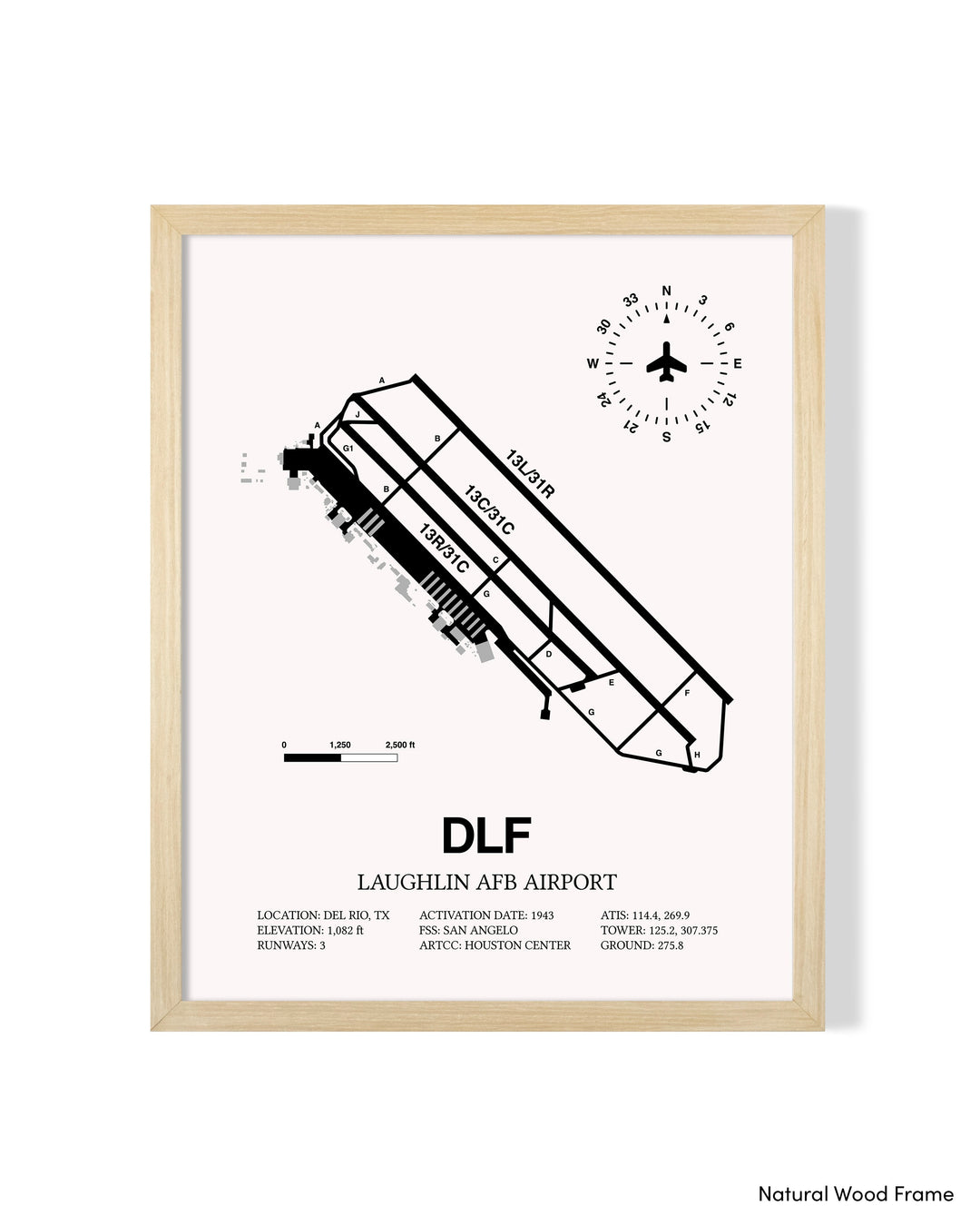 Detailed Airport Map of Laughlin AFB Airport (DLF) in White with a Natural Frame