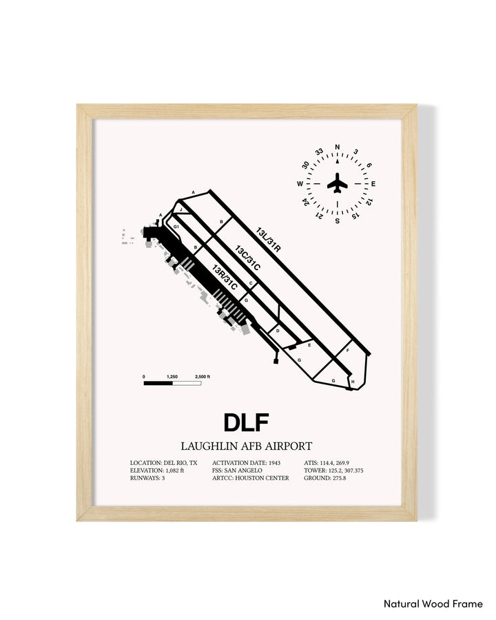Detailed Airport Map of Laughlin AFB Airport (DLF) in White with a Natural Frame
