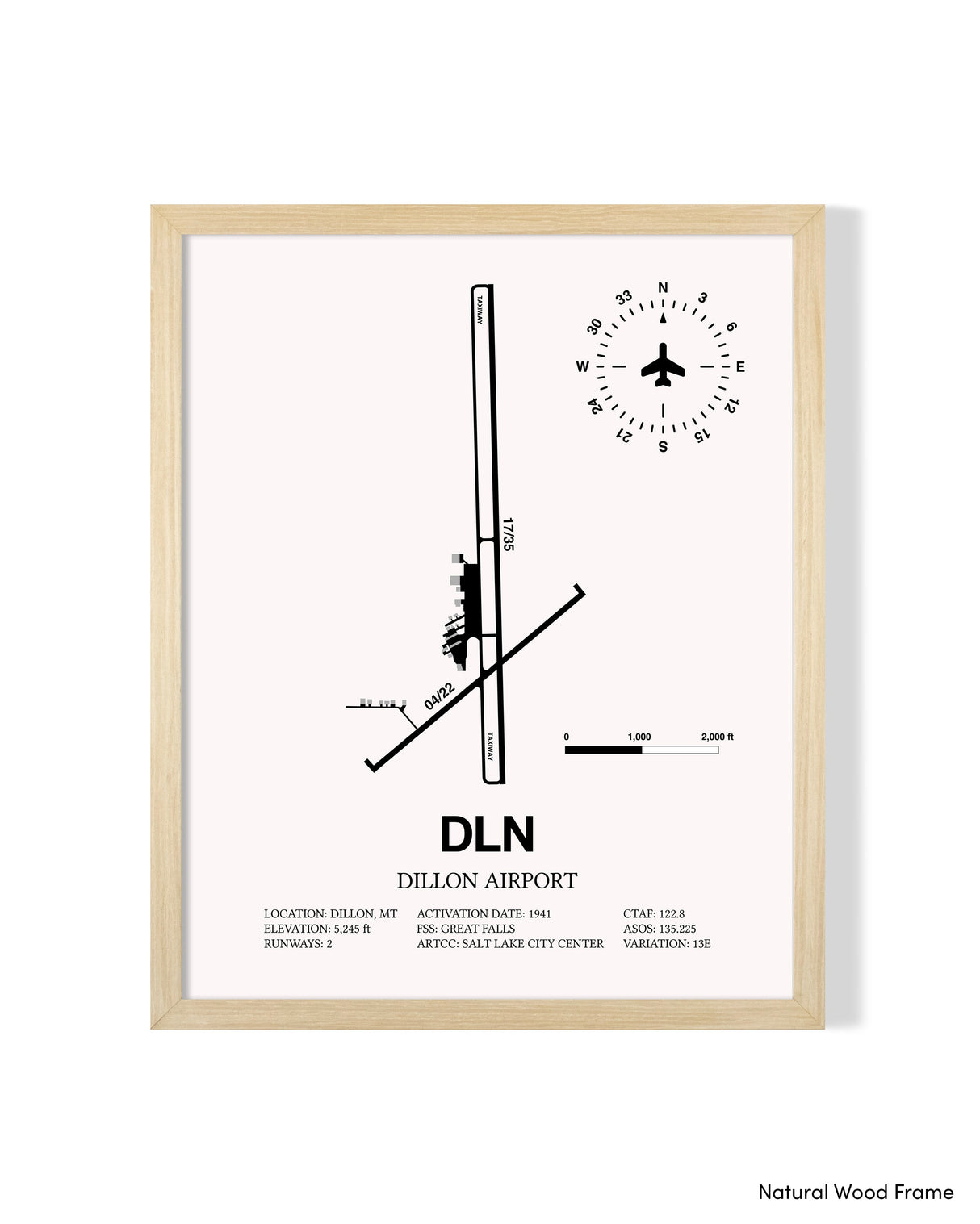 Detailed Airport Map of Dillon Airport (DLN) in White with a Natural Frame