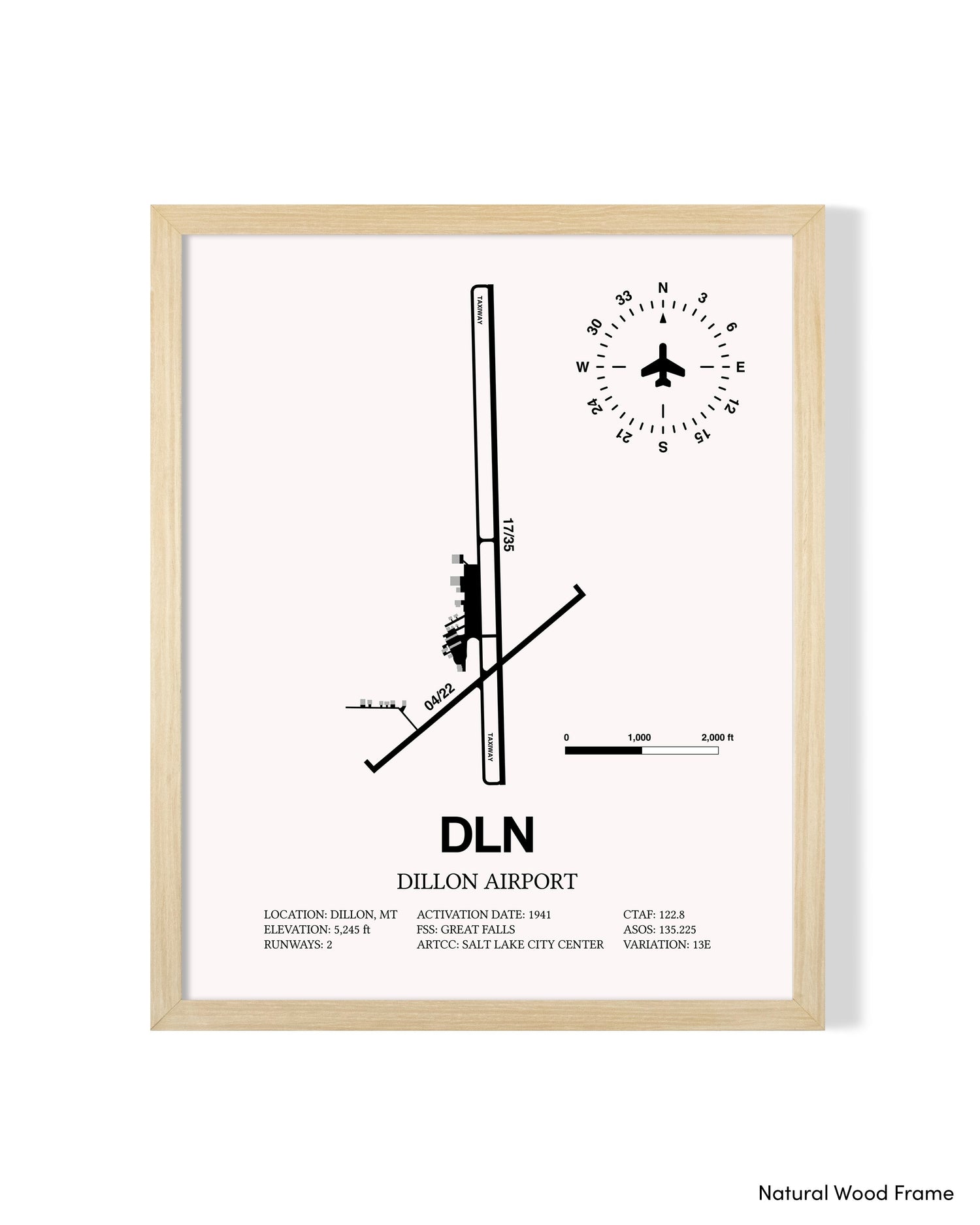 Detailed Airport Map of Dillon Airport (DLN) in White with a Natural Frame