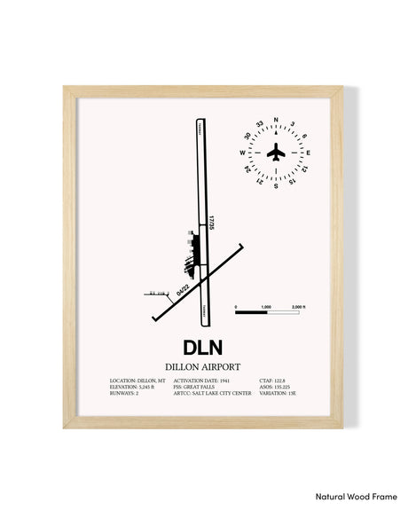 Detailed Airport Map of Dillon Airport (DLN) in White with a Natural Frame