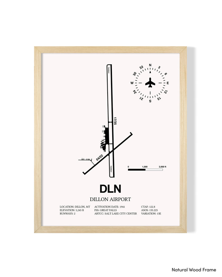 Detailed Airport Map of Dillon Airport (DLN) in White with a Natural Frame
