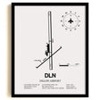 Framed Detailed Airport Map of Dillon Airport (DLN) in White with a Black Frame