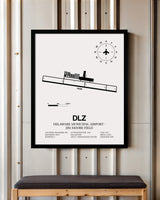 Framed Detailed Airport Map of Delaware Municipal Airport - Jim Moore Field (DLZ) in White with a Black Frame