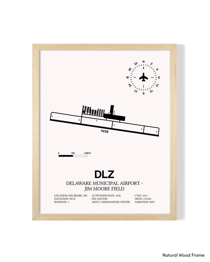 Detailed Airport Map of Delaware Municipal Airport - Jim Moore Field (DLZ) in White with a Natural Frame