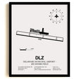 Framed Detailed Airport Map of Delaware Municipal Airport - Jim Moore Field (DLZ) in White with a Black Frame