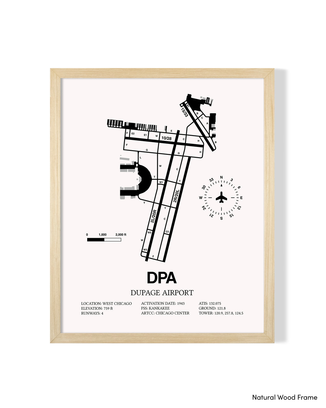 Detailed Airport Map of Dupage Airport (DPA) in White with a Natural Frame