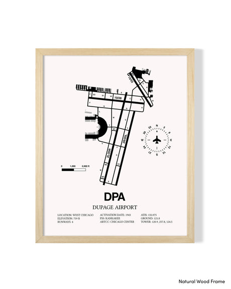 Detailed Airport Map of Dupage Airport (DPA) in White with a Natural Frame