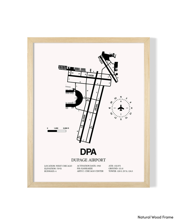 Detailed Airport Map of Dupage Airport (DPA) in White with a Natural Frame