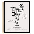 Framed Detailed Airport Map of Dupage Airport (DPA) in White with a Black Frame