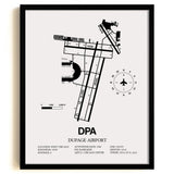 Framed Detailed Airport Map of Dupage Airport (DPA) in White with a Black Frame