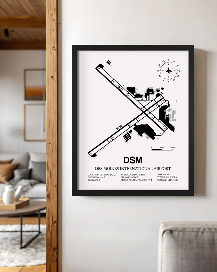 DSM Airport Map, Des Moines International Airport Print