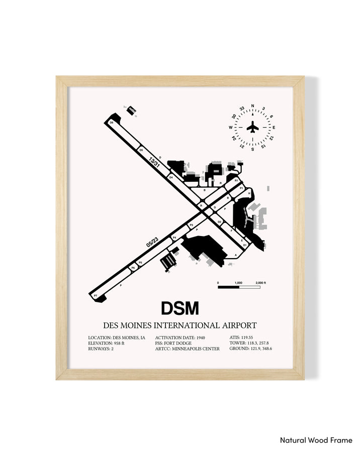 DSM Airport Map, Des Moines International Airport Print