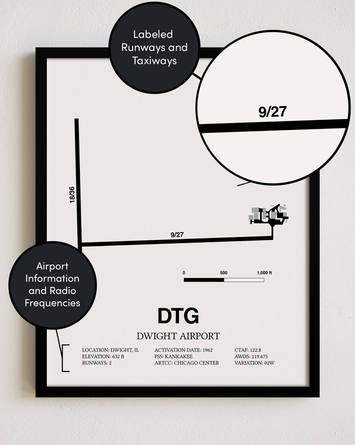 DTG Airport Map, Dwight Airport Print