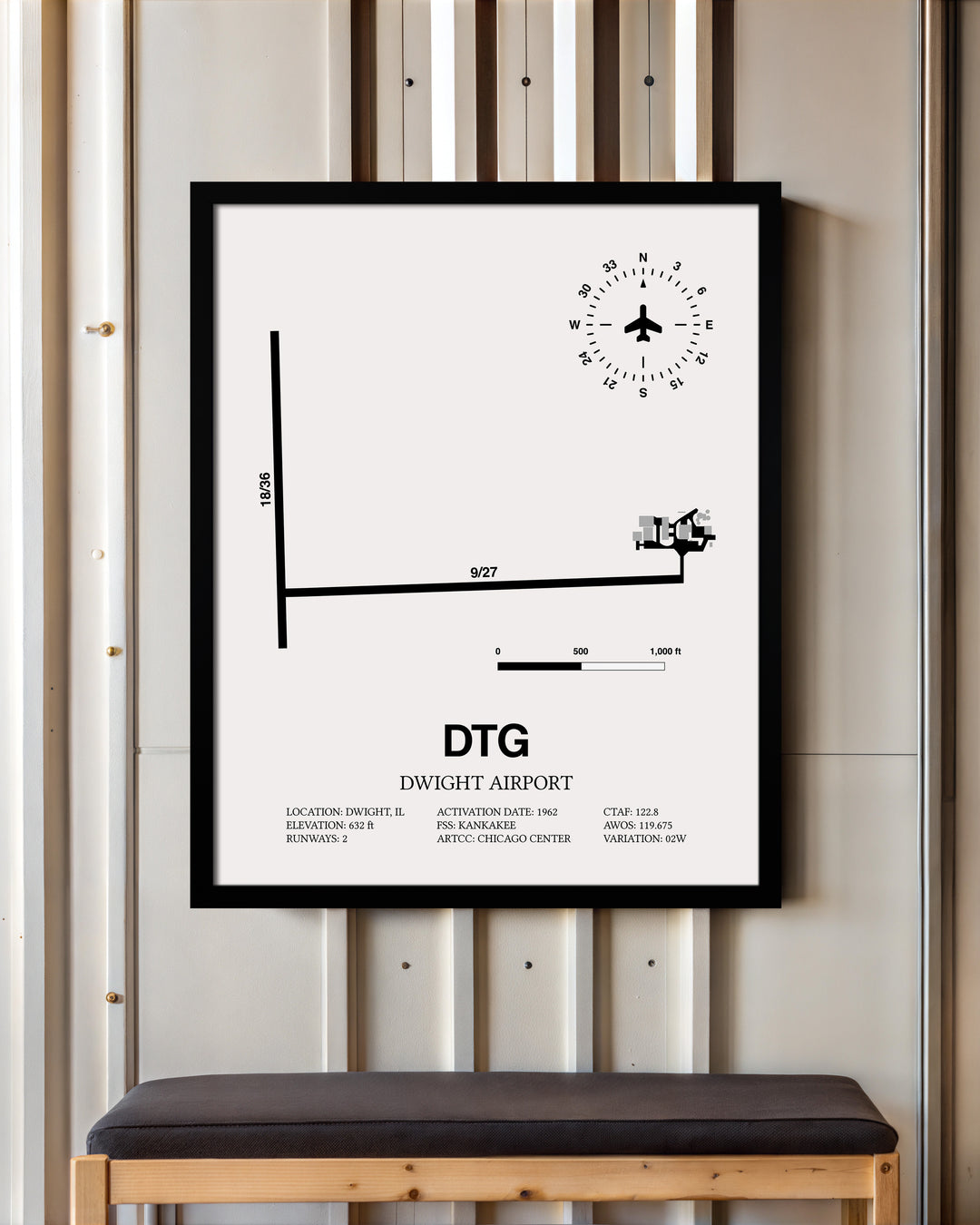 DTG Airport Map, Dwight Airport Print