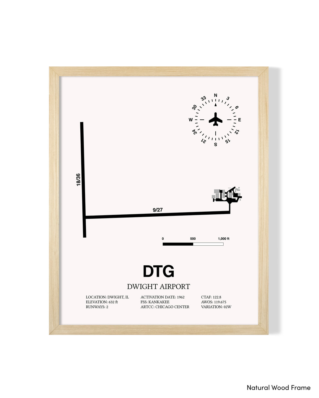 DTG Airport Map, Dwight Airport Print