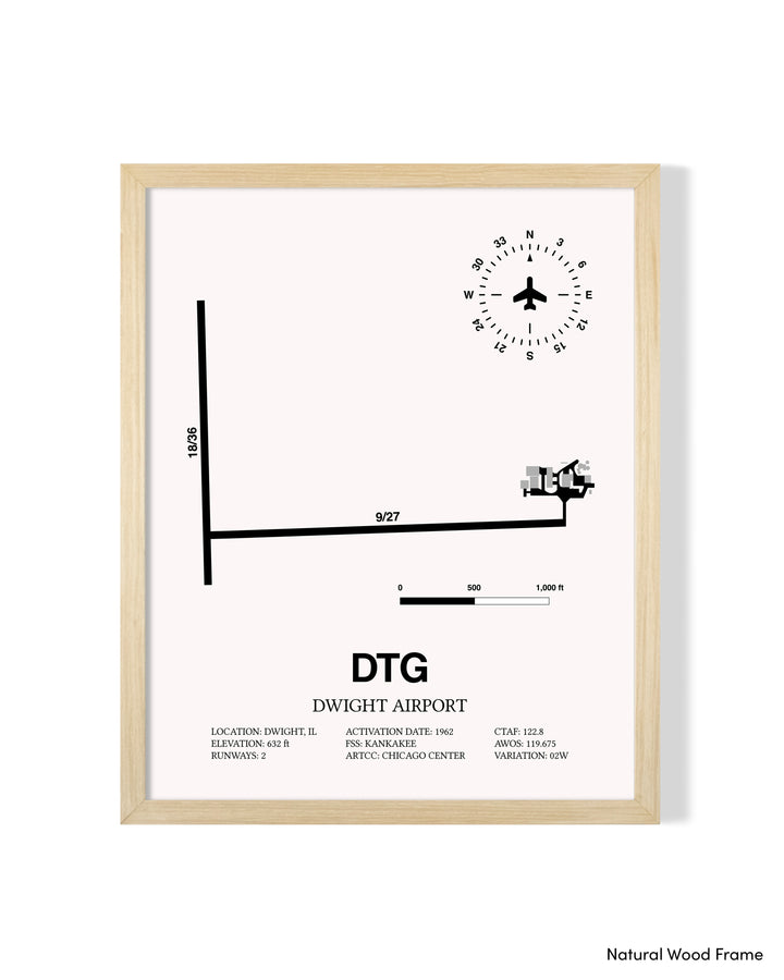DTG Airport Map, Dwight Airport Print
