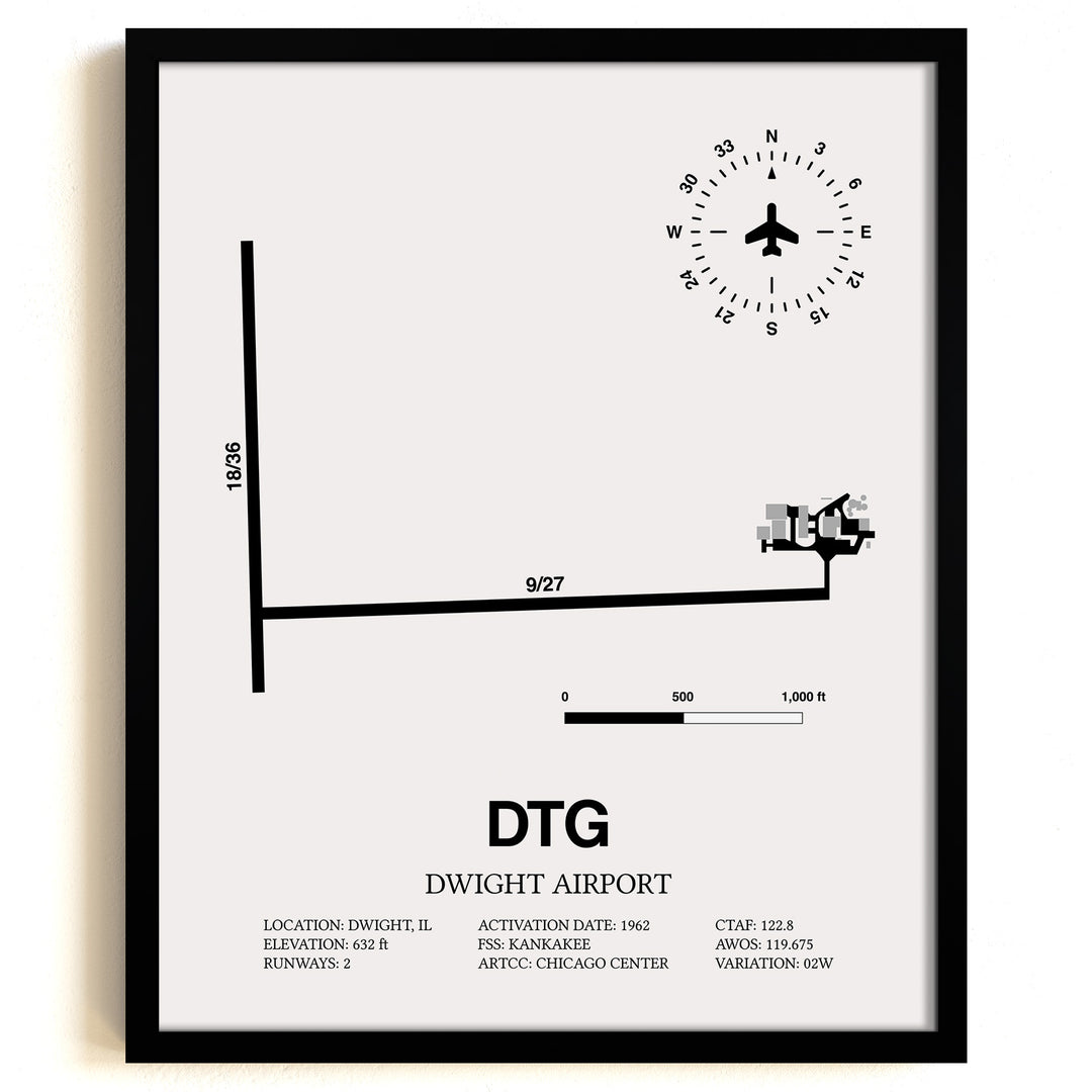 DTG Airport Map, Dwight Airport Print