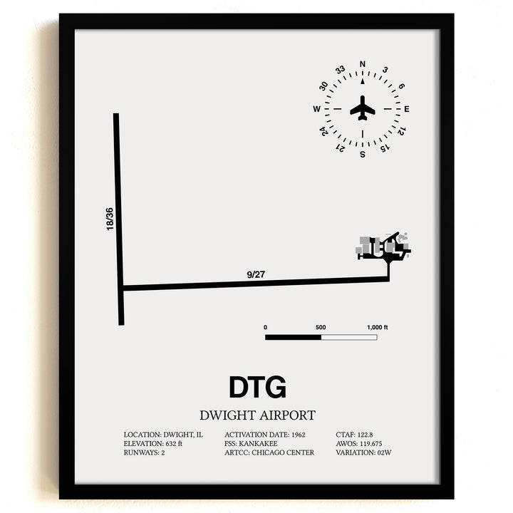 DTG Airport Map, Dwight Airport Print