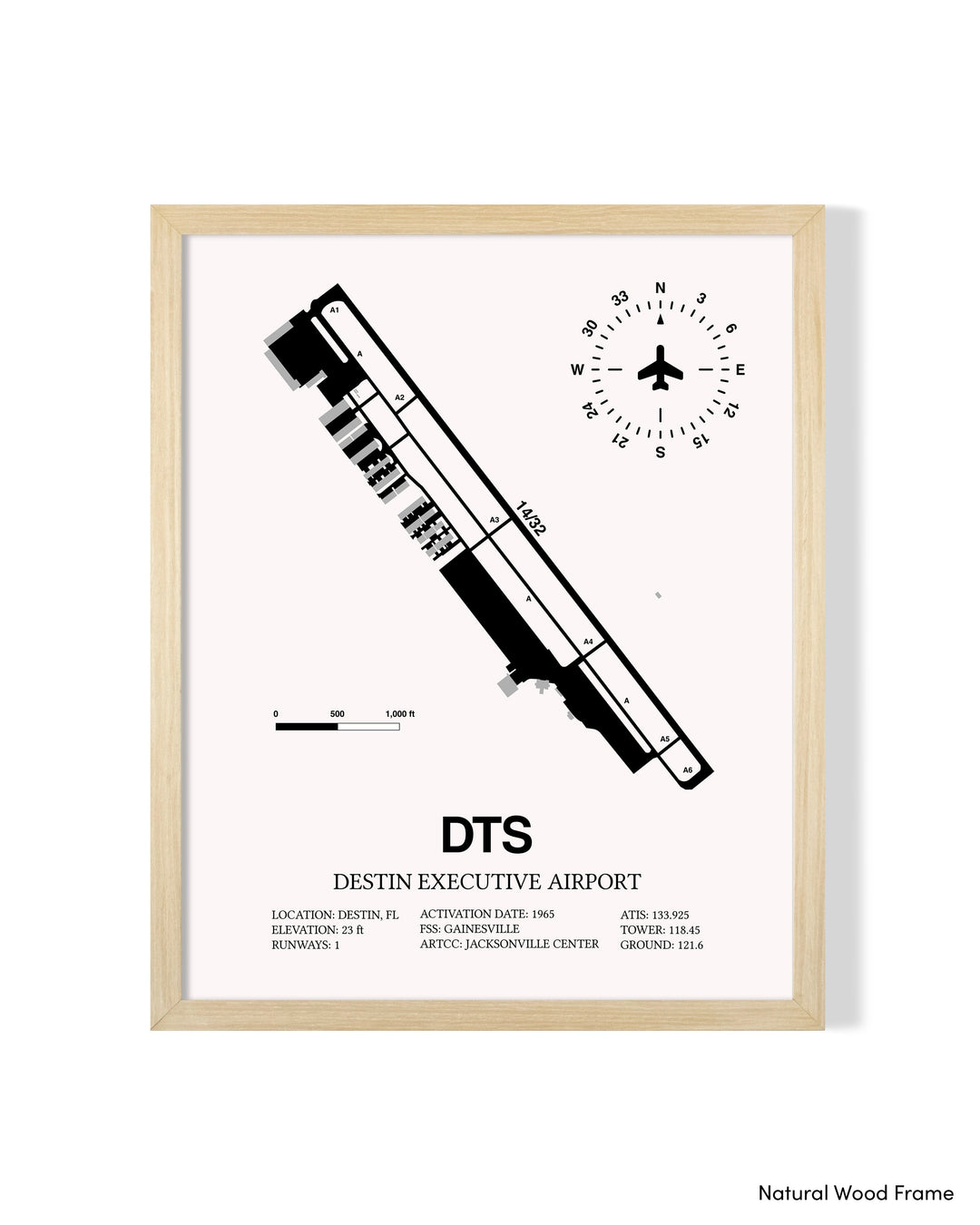 Detailed Airport Map of Destin Executive Airport (DTS) in White with a Natural Frame