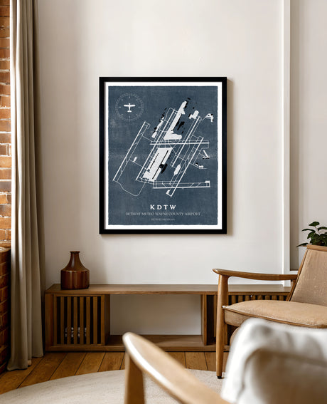 DTW Airport Map, Vintage Style, Detroit Metro Wayne County Airport Print