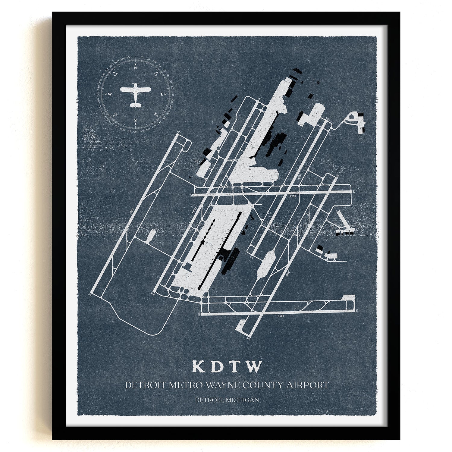 DTW Airport Map, Vintage Style, Detroit Metro Wayne County Airport Print