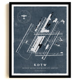 DTW Airport Map, Vintage Style, Detroit Metro Wayne County Airport Print