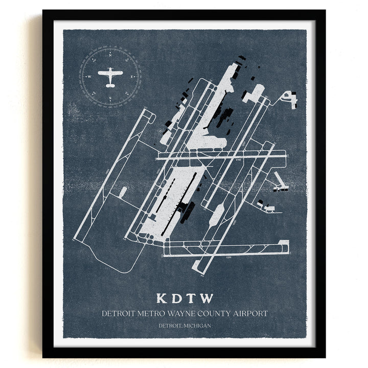 DTW Airport Map, Vintage Style, Detroit Metro Wayne County Airport Print