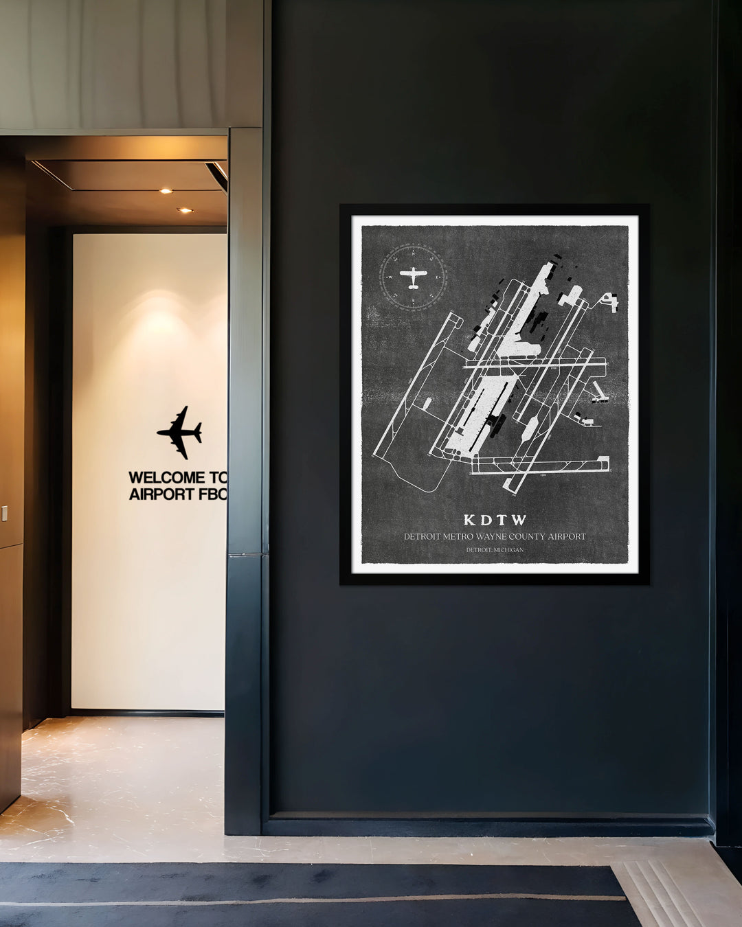 DTW Airport Map, Vintage Style, Detroit Metro Wayne County Airport Print