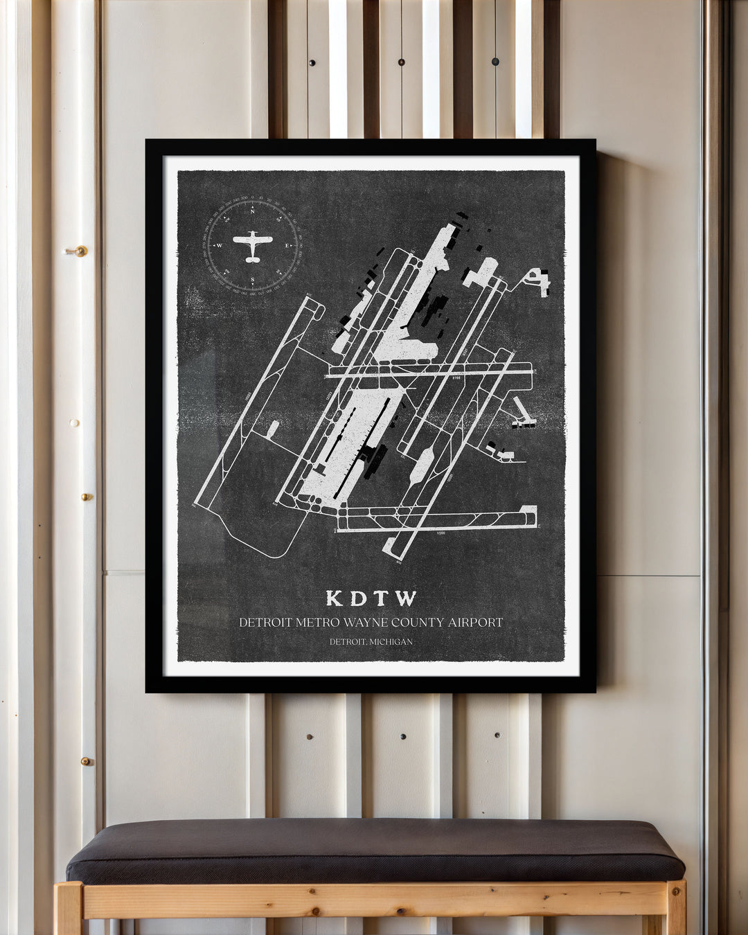 DTW Airport Map, Vintage Style, Detroit Metro Wayne County Airport Print