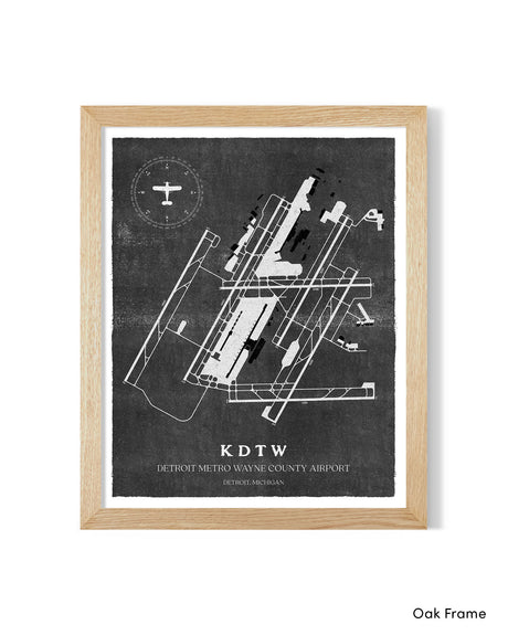 DTW Airport Map, Vintage Style, Detroit Metro Wayne County Airport Print