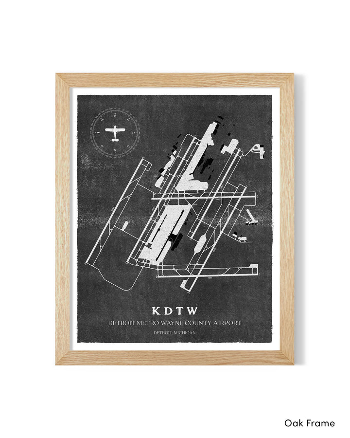 DTW Airport Map, Vintage Style, Detroit Metro Wayne County Airport Print