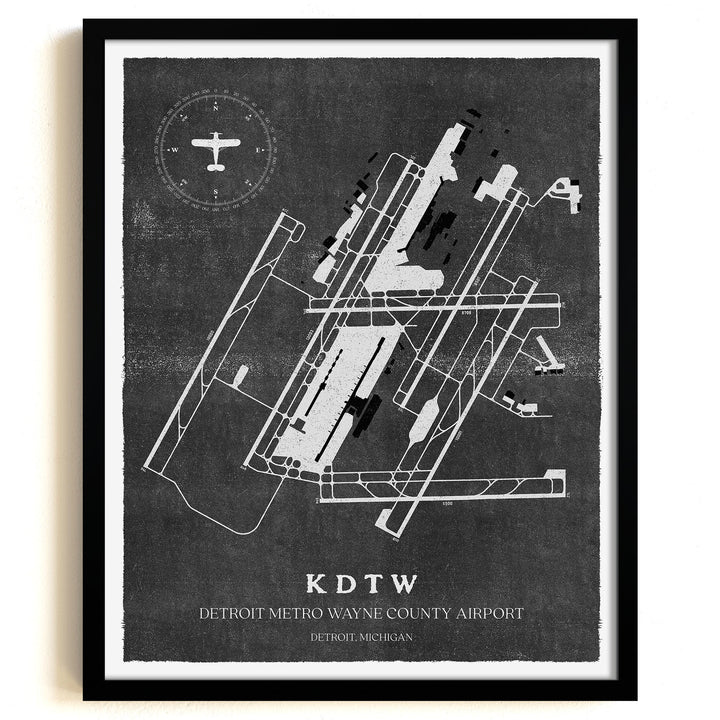 DTW Airport Map, Vintage Style, Detroit Metro Wayne County Airport Print