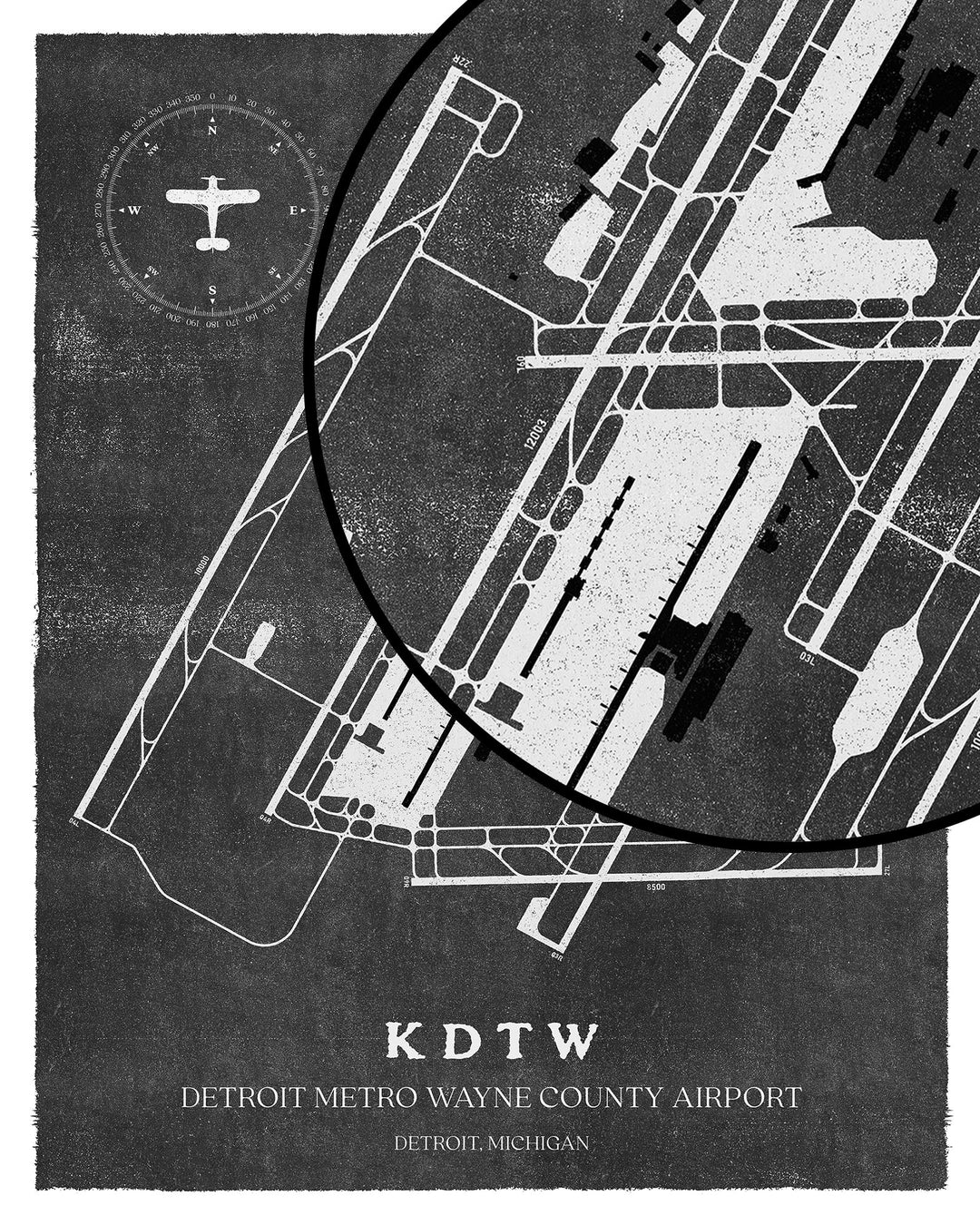DTW Airport Map, Vintage Style, Detroit Metro Wayne County Airport Print