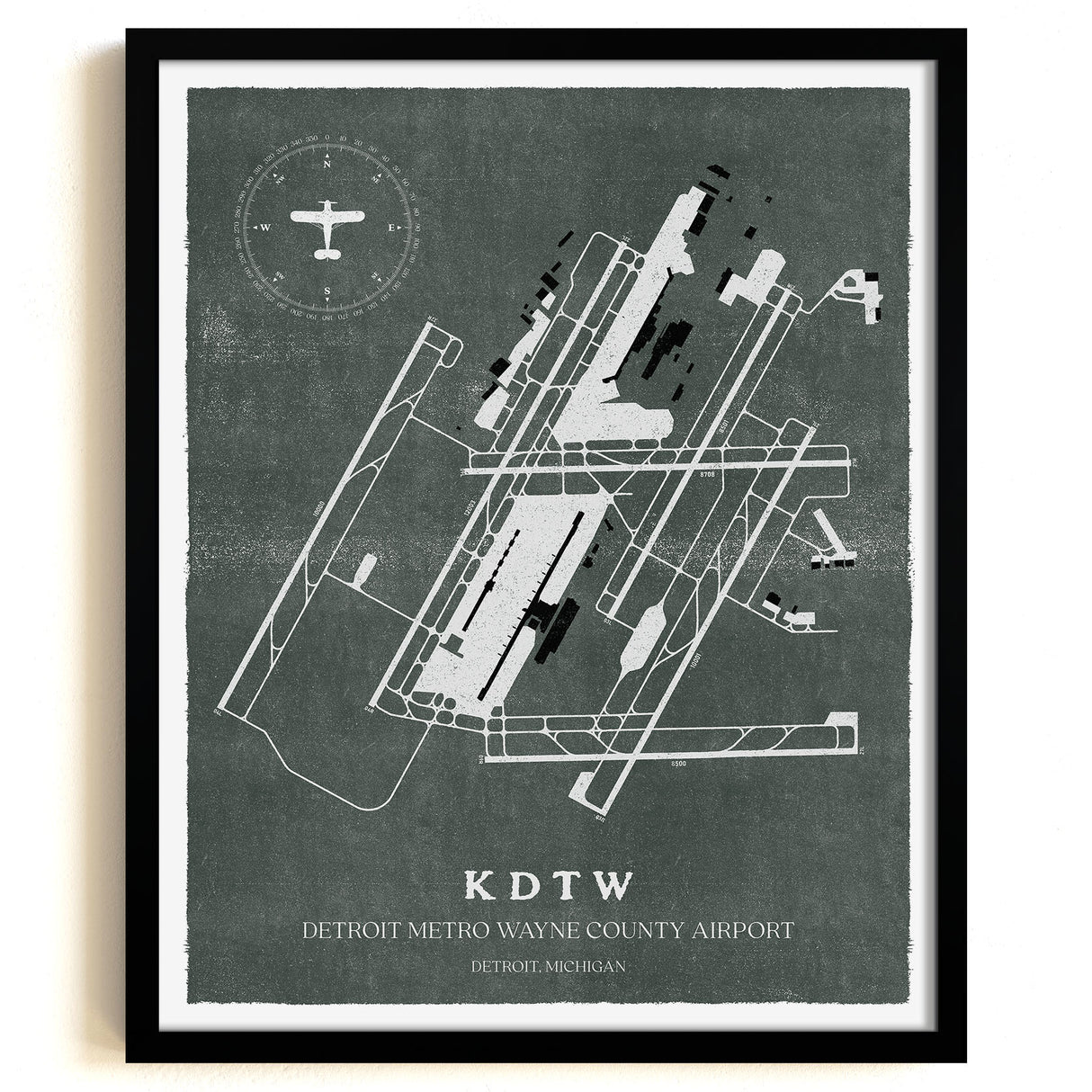 DTW Airport Map, Vintage Style, Detroit Metro Wayne County Airport Print