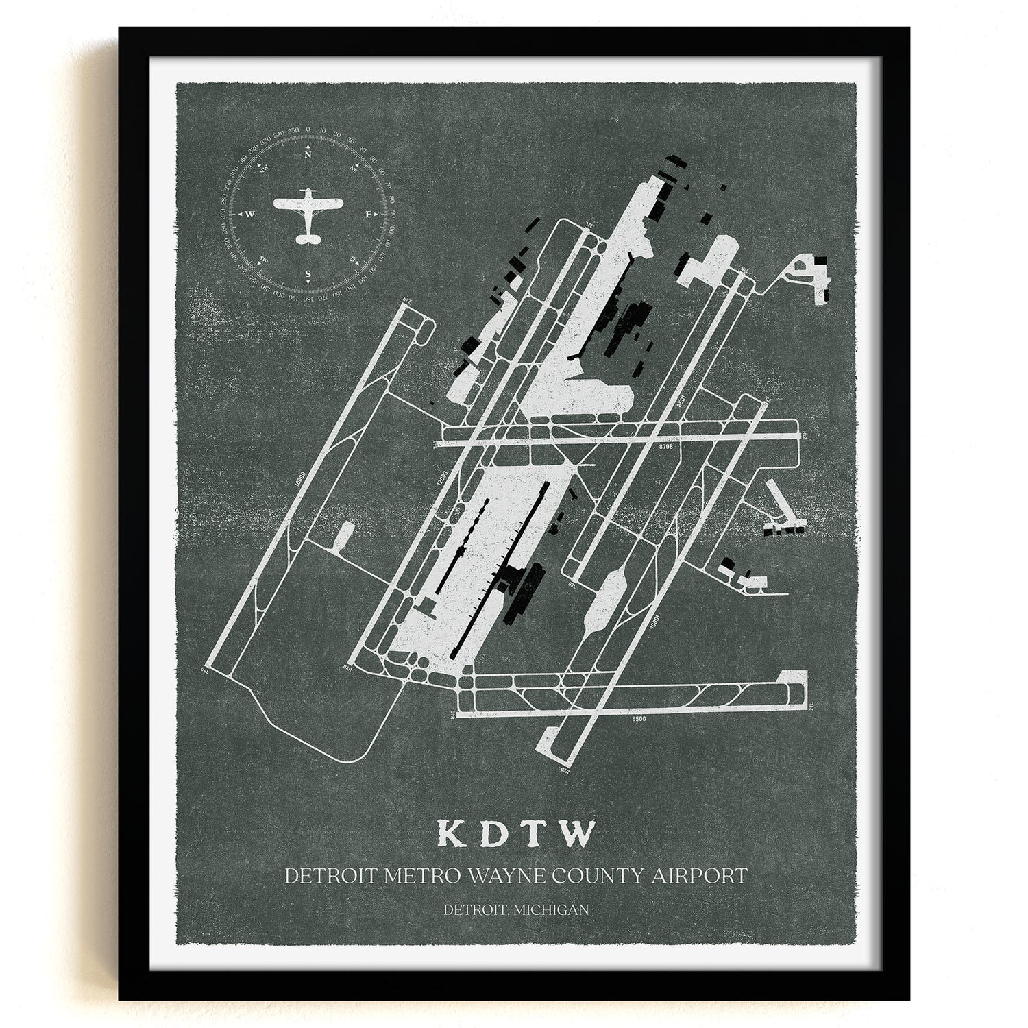DTW Airport Map, Vintage Style, Detroit Metro Wayne County Airport Print