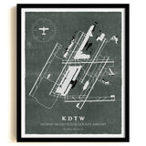 DTW Airport Map, Vintage Style, Detroit Metro Wayne County Airport Print