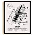 Framed Detailed Airport Map of Detroit Metropolitan Wayne County Airport (DTW) in White with a Black Frame