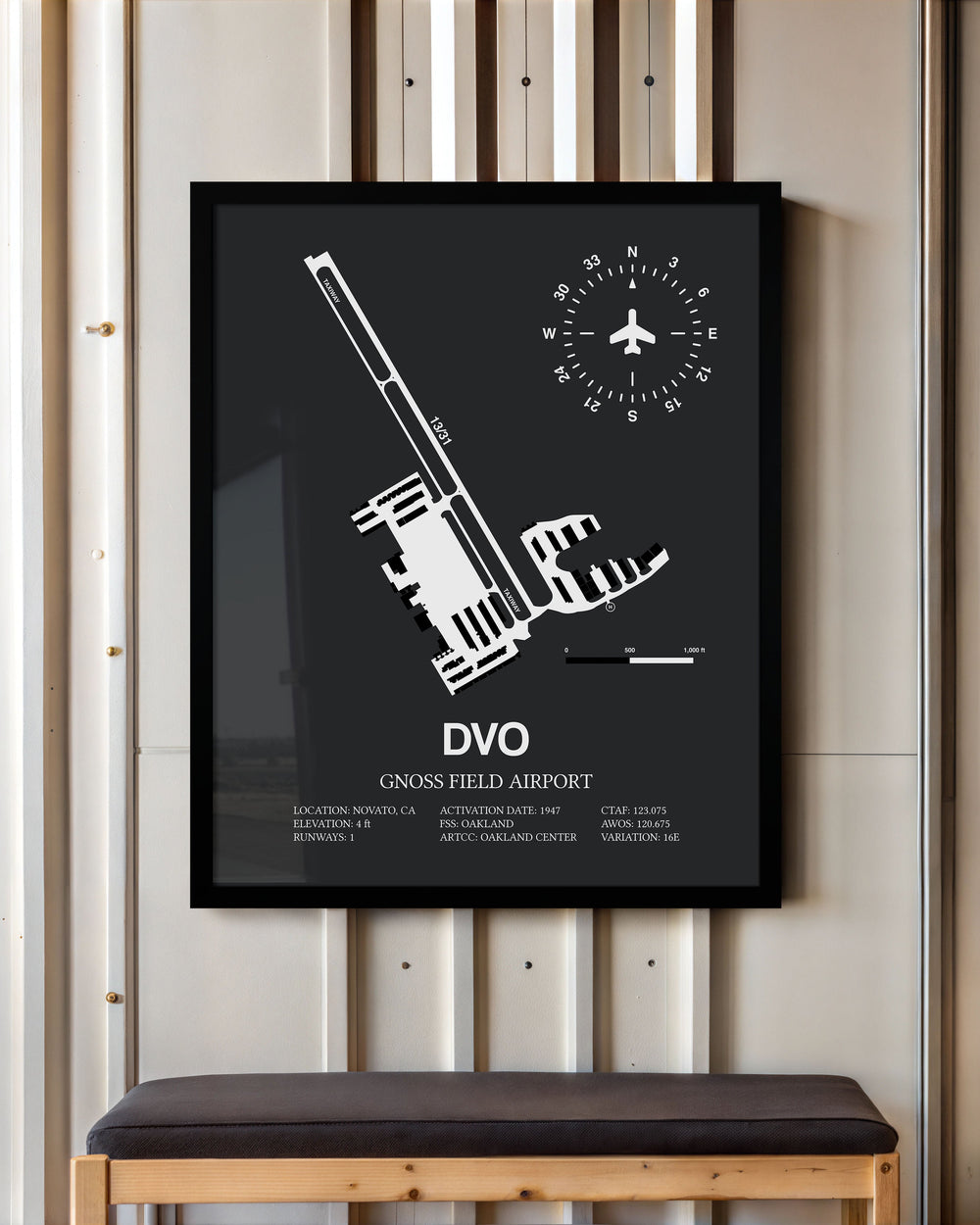 Framed Detailed Airport Map of Gnoss Field Airport (DVO) in Gray with a Black Frame