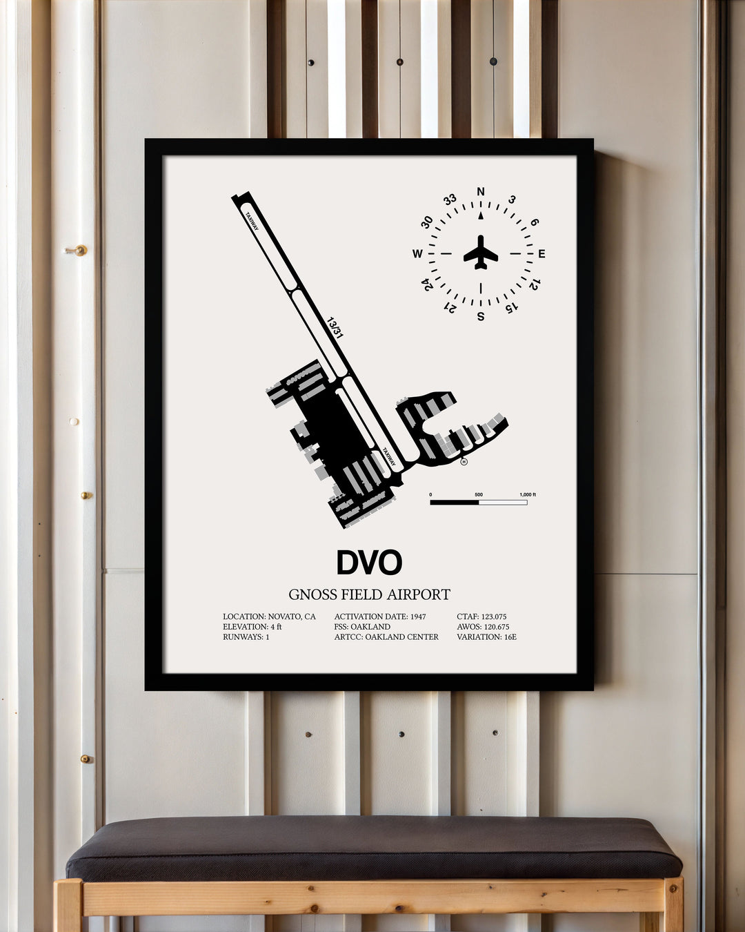 Framed Detailed Airport Map of Gnoss Field Airport (DVO) in White with a Black Frame