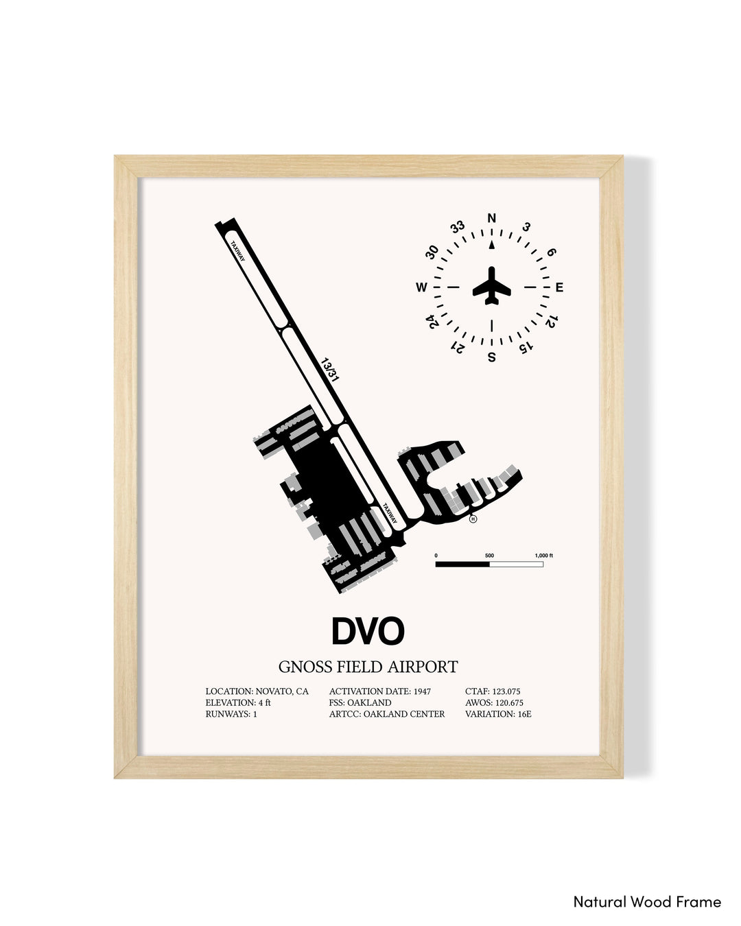 Detailed Airport Map of Gnoss Field Airport (DVO) in White with a Natural Frame