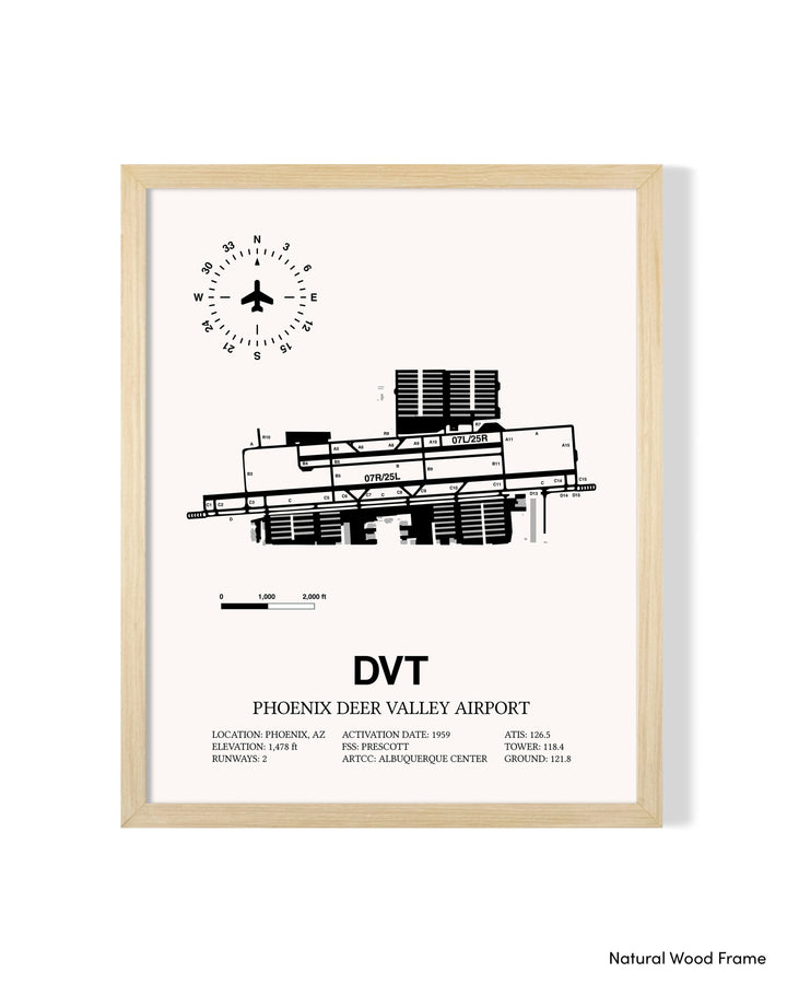 Detailed Airport Map of Phoenix Deer Valley Airport (DVT) in White with a Natural Frame