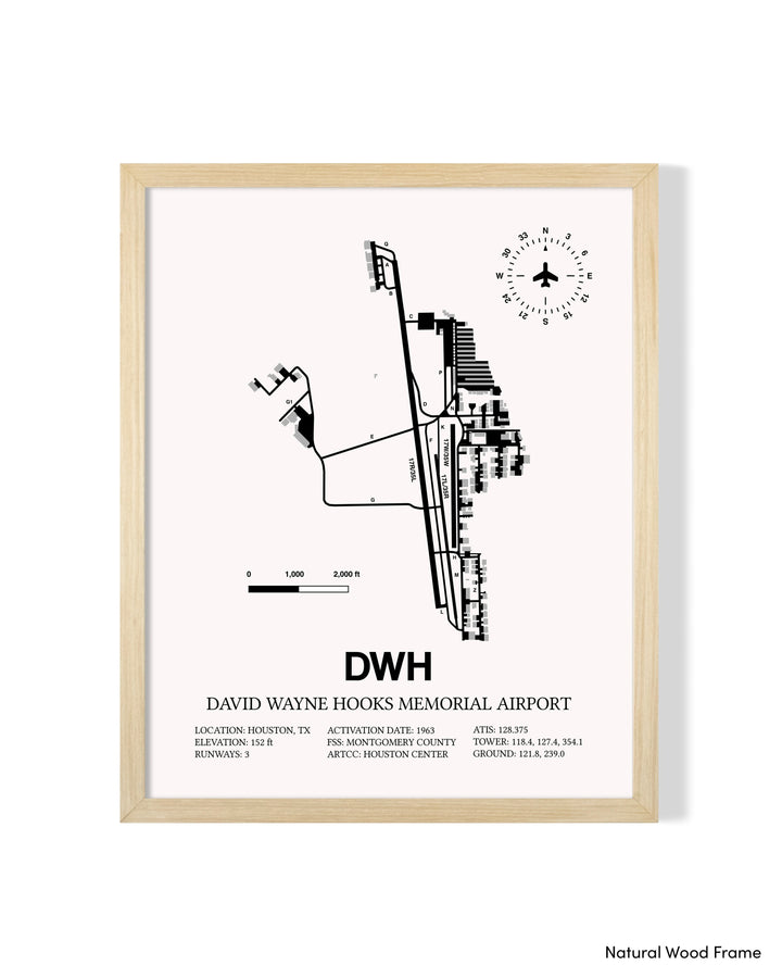 Detailed Airport Map of David Wayne Hooks Memorial Airport (DWH) in White with a Natural Frame