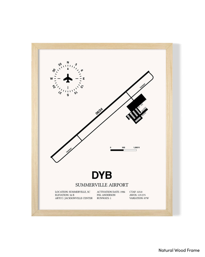 Detailed Airport Map of Summerville Airport (DYB) in White with a Natural Frame