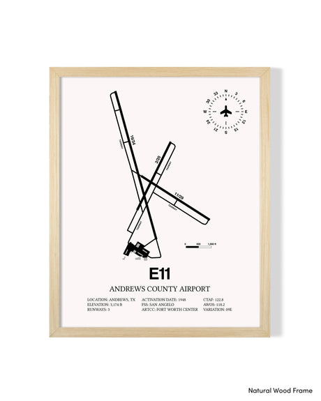 Detailed Airport Map of Andrews County Airport (E11) in White with a Natural Frame