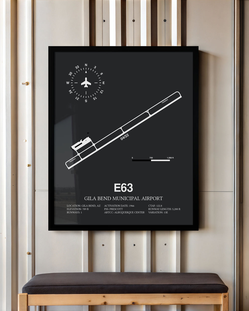 Framed Detailed Airport Map of Gila Bend Municipal Airport (E63) in Gray with a Black Frame