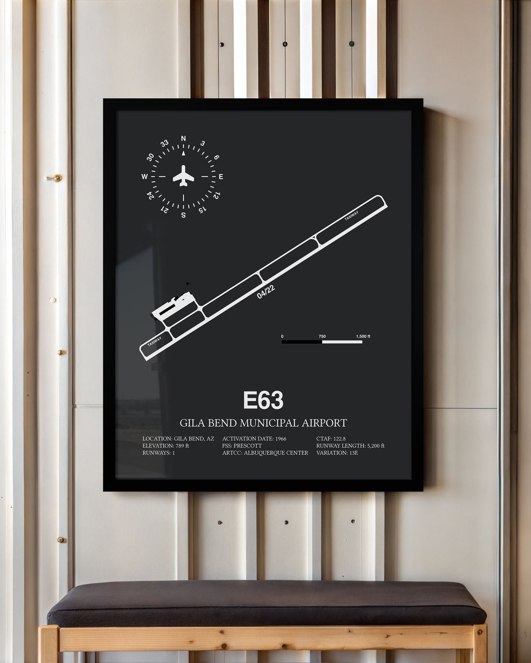 Framed Detailed Airport Map of Gila Bend Municipal Airport (E63) in Gray with a Black Frame