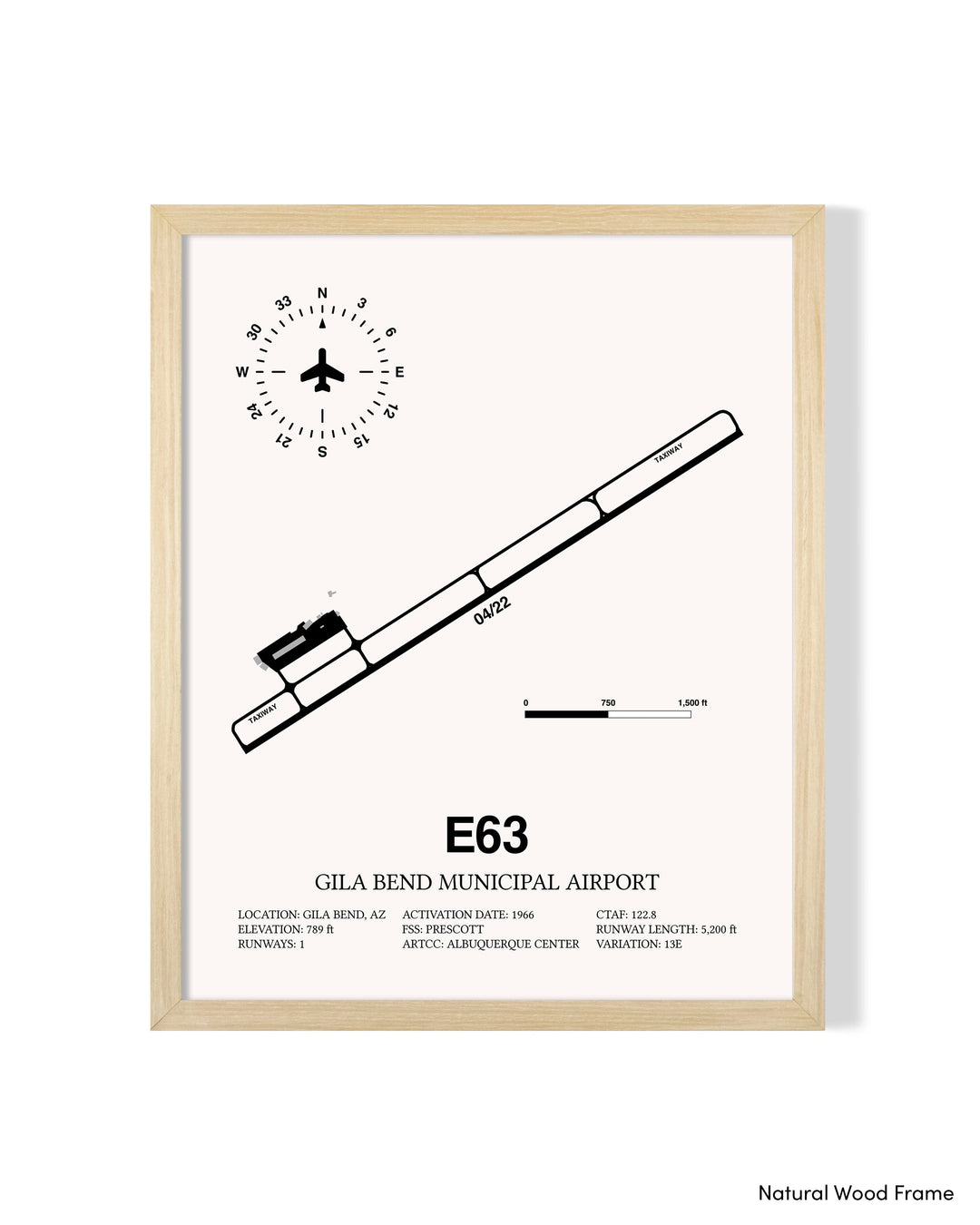 Detailed Airport Map of Gila Bend Municipal Airport (E63) in White with a Natural Frame